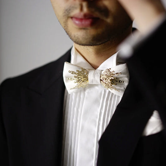 Gothic Series Bowtie (Gold meta/White fabric)