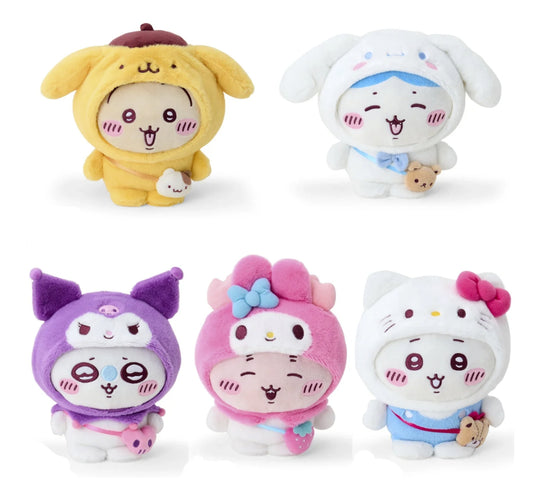 Sanrio × Chiikawa Collaboration Plush Keychain – Pompompurin & Hello Kitty