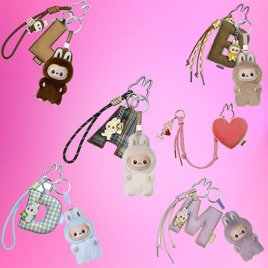 Pin for Love Mini Labubu Doll+Letter Pendant Combo (A-M)